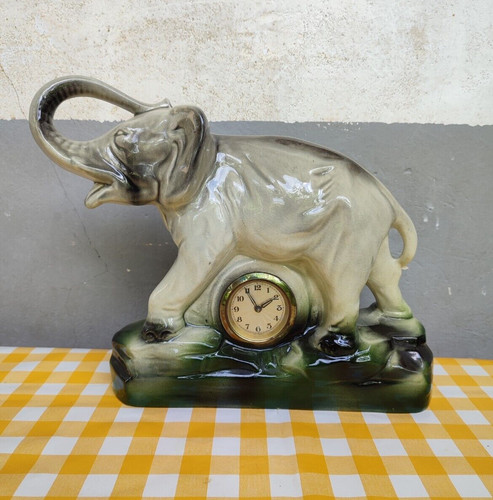 Eléphant faïence horloge - eléphant, en