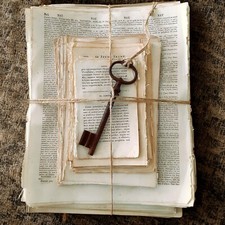 Antique French Book Pages Bundle 1700s–1800s + Iron Key.  Rare Antique Ephemera