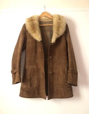 Manteau Vintage 70’s Peau lainée en daim et fausse fourrure Taille S