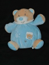 Peluche doudou ours boule CASINO Bébé Rêve bleu blanc grelot 26 cm  NEUF