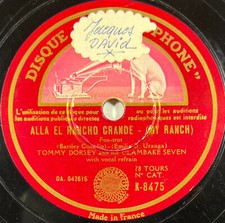 Tommy Dorsey : Stop it's wonderful / Alla el rancho... 78 rpm GRAMOPHONE K-8475