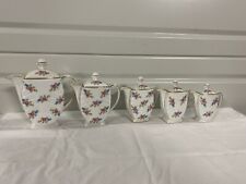 Serie De 5 Cafetiere Theiere Porcelaine Boheme Victoria Deutch Fleur Deco Retro