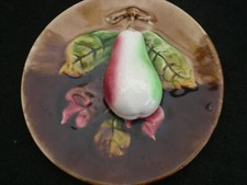ANCIENNE ASSIETTE TROMPE OEIL BARBOTINE FRUIT DECORATION CUISINE