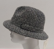 Chapeau Homme Noir Gris Tissu 100% Laine Fabriqué En Italie Taille 59