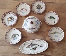 Service Dinette Dessert En Céramique Craquelée Émaillée Decors Poisson Signe PAX