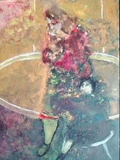 Belle Peinture La famille Du Cirque Attribué À Yves Motti.(Peintre Pays Basque) 