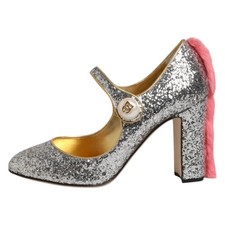 Dolce & Gabbana Chaussures Argent Paillette Vison Fourrure Vally EU37/US6.5