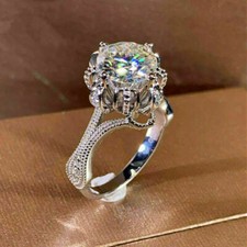 Bague de fiançailles en moissanite blanche coupe ronde 2 carats or blanc 14 c...