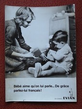 ancienne Publicité carton EVIAN années 60 's "" Bébé aime qu'on lui parle ...