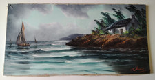 ANCIEN TABLEAU HST PAYSAGE MARIN VOILIER BORD DE MER MAURICE BONVIN