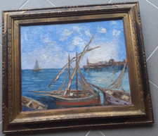 Tableau ancien signé R.U.Rinaldi  huile sur toile  marine encadré 