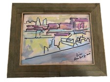 Pierre Ambrogiani (1907-1985) Gouache sur papier - Port de pêche - signé