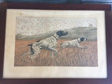Rare DANCHIN Léon lithographie couleur 2 pointers à l'arrêt 8/300 - rare etching