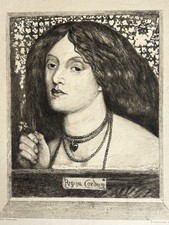 Burne Jones Gravure Eau Forte Etching Portrait Femme Regina Cordium