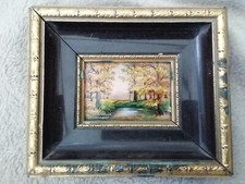 TABLEAU Miniature Emaux sur Cuivre Limoges signé Michel Betourné Rivière Automne