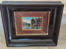 Tableau " paysage L'étang, Email Emaux de Limoges signé Christiane Raclot