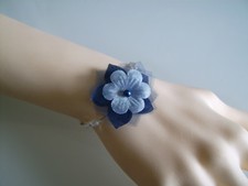 Bracelet Bleu Marine Nuit Foncé Blanc Mariée/Mariage/Soirée robe perle fleur