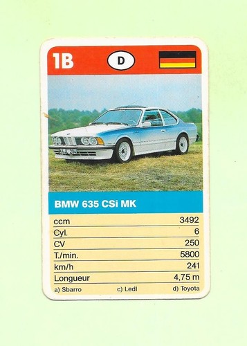Carte bmw 635 csi - carte, n°1b