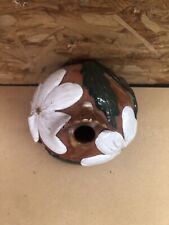 Ancien Nichoir Forme Boule En Poterie Émaillée Décor Fleurs Vintage #A979