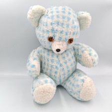 Ancienne peluche doudou ours bleu blanc carreaux NOUNOURS - 35394
