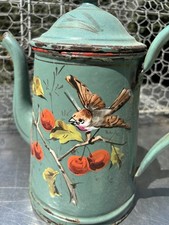 Cafetière émaillée bleue: Oiseau & Cerises