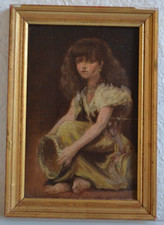 Jeune fille au tambourin Provence peinture ancienne HSP