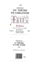 Etiquette de vin - Château du Tertre de Sarlandie - Henri Moreau - 1992