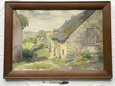 Peinture, aquarelle, Edmon LOMBARD, «La Rouerie, vieille ferme en Mayenne", 1924