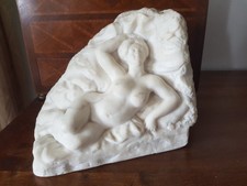SCULPTURE ANCIENNE BLOC MARBRE BLANC NU FEMININ ALLONGE  1930 ART DECO(ITALIE?)