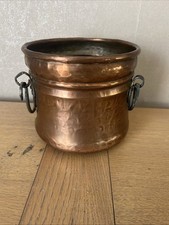 Ancien Cache Pot En Cuivre Et Anse En Fer Forgé