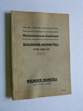  MANUEL D'INTRUCTIONS BOLINDER MUNKTELL  MST 62 de 1951  MOISSONNEUSE BATTEUSE