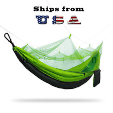 Portable Double Outdoor Parachute Nylon Hammock with Mosquito Net Neon Green