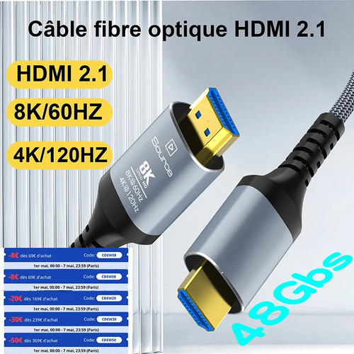 Câble hdmi fibre - hdmi, 8k