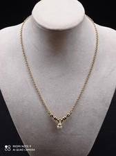 Collier sautoir chaine perle ,brillants, signé CHRISTIAN DIOR , vintage ,doré .