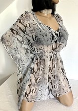 tunique longue T40 voile imprimé transparent vaporeux col v ou robe courte 841!