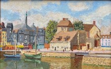 Eric BOUDET de DRAMART (1932-2009) "Honfleur, le port et la Lieutenance" 14x18 