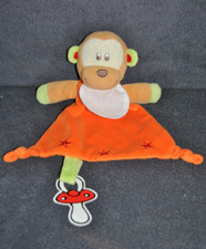 ?Doudou Plat Singe Orange DMC Bavoir à Broder Blanc Attache Tétine Peluche TTBE