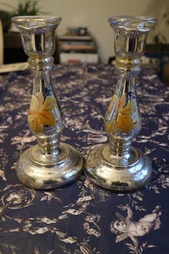 Paire bougeoirs verre - en,