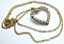 Ancien pendentif couleur or cœur griffé cristaux diamant bijou vintage 3440