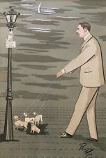 Estampe gravure pochoir art animalier chien chat Rogatien FAUCIGNY LUCINGE ROGA