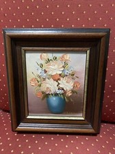 Ancien Petit Cadre Peinture Fleurs Signe Gates Deco 