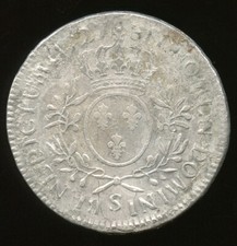 Louis XV (1715-1774) Ecu aux branches d'olivier 1727 S Reims