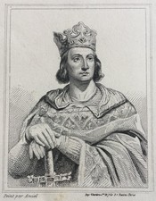 Portrait de Philippe II Auguste, Roi de France mort en 1223 Amiel gravure 19e