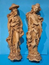 Ancienne Grande Statue Chinoise Sculpté Résine Homme Femme Oiseau Art Asiatique