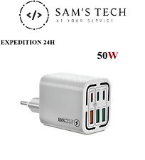 CHARGEUR PRISE SECTEUR FAST CHARGE RAPIDE 50W à 6 Ports USB avec QC3.0 et Type C