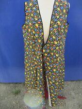 Blouse de travail N°3 en coton fleurs bleu rouge jaune fond noir vintage  42/44