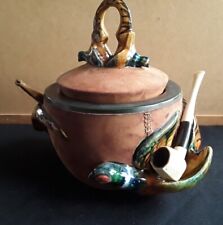 ANCIENNE TABATIÈRE - POT À TABAC REPOSE PIPE - LONGCHAMP- OISEAUX CÉRAMIQUE 