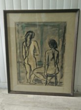 Tableau aquarelle 1955 signé André Jasmin (1922*) Canada.