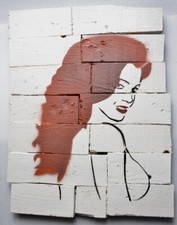 Tableau - Pochoir sur Bois - Miss BIANK - Buste de Femme - Stéphane Masset SM