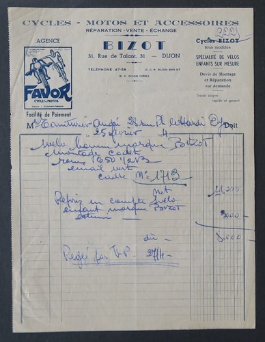 Facture 1954 dijon bizot - facture,